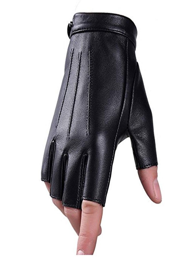 Wepop Fingerless Cosplay Gloves PU Faux Leather Outdoor Sport Half Finger Driving Glove for Men Women Teens (Fingerless, M) - Image 1
